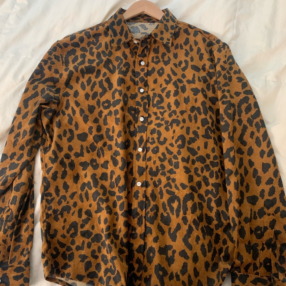 Corduroy leopard print men’s button up/overshirt